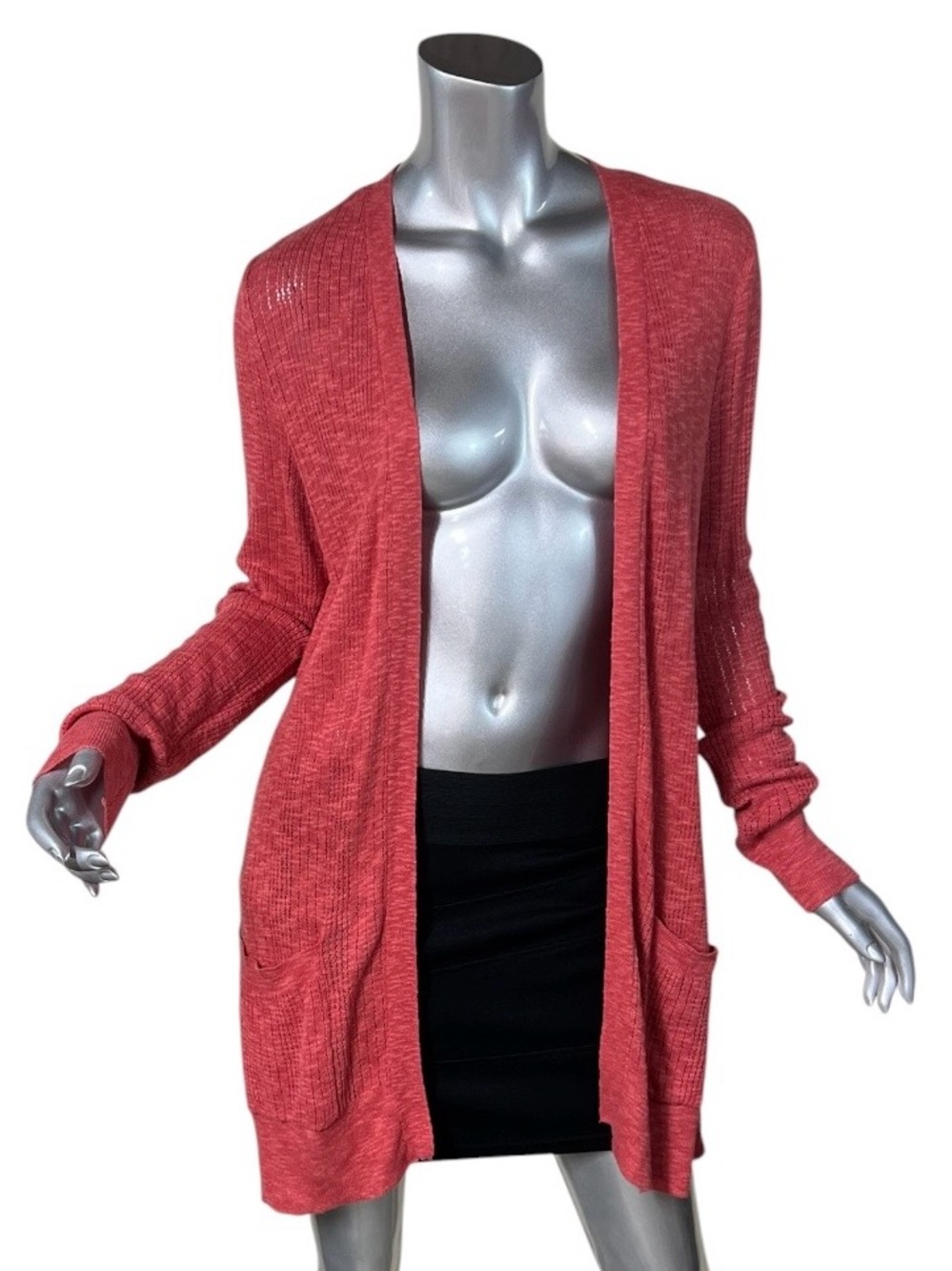 Love Ellie Coral Cardigan Open Front Longline Open Knit Sweater Women’s Small